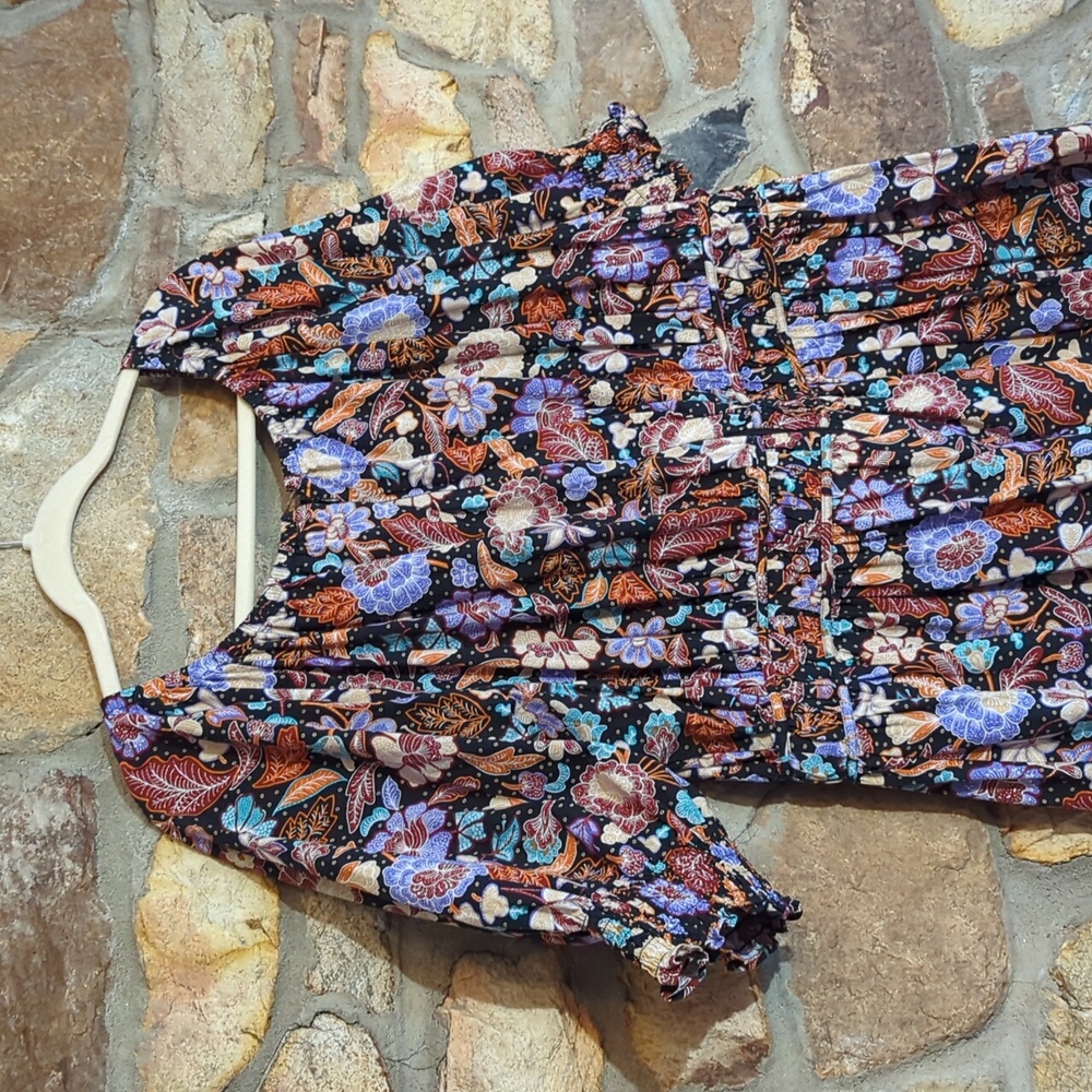 Ann Taylor Batik Autumn Leaves Midi Flare Dress - Picture 9 of 14